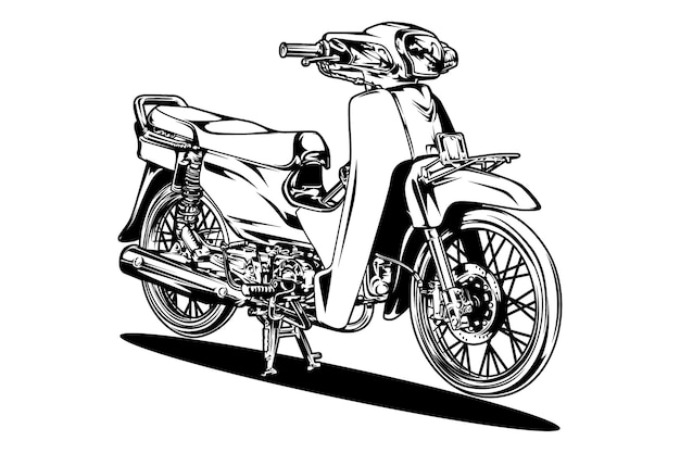 Black and white motorcycle drawings vector illustration