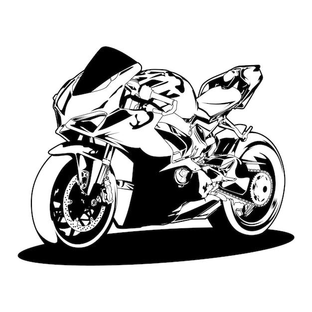 Черно-белая векторная иллюстрация мотоцикла супербайка