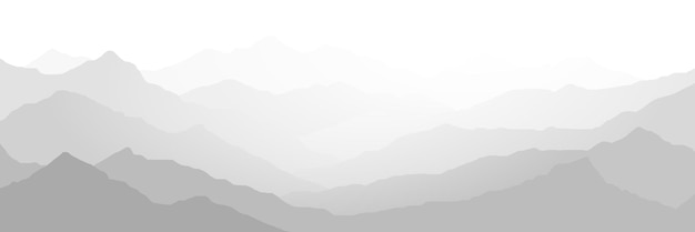 Black and white mountain landscape ridges in the fog panoramic