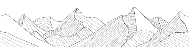 Black and white mountain line arts wallpaper seamless border imitation of mountain ranges background minimalism