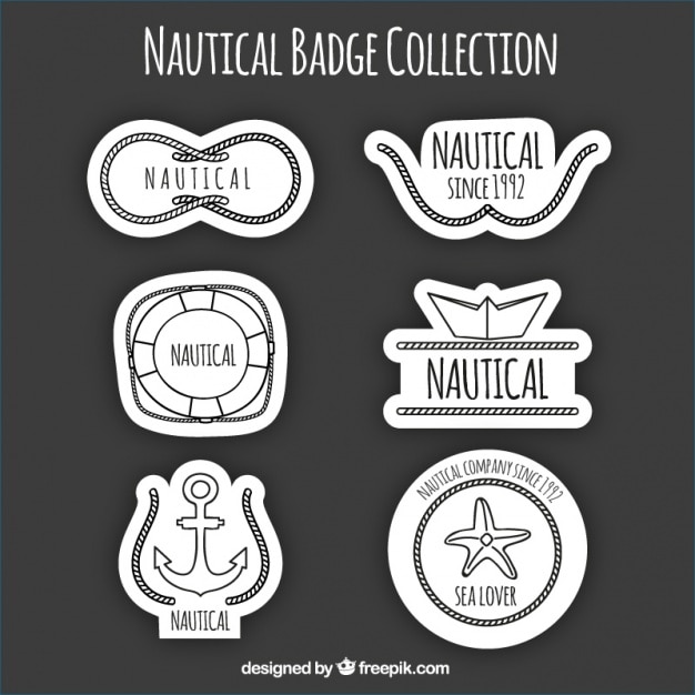 Black and white nautical logos, hand drawn