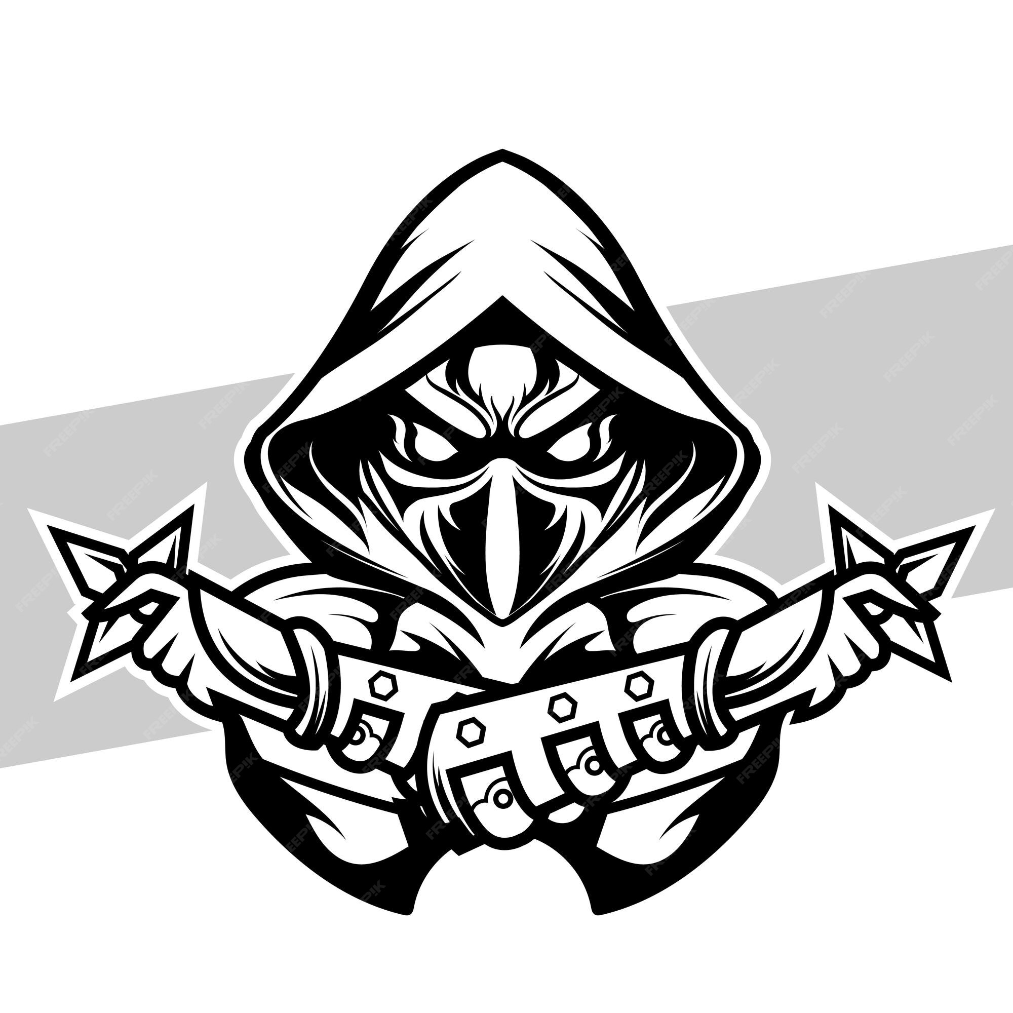 Premium Vector  Black and white ninja logo esport team for tshirt printing  and tattoos ninja illustration