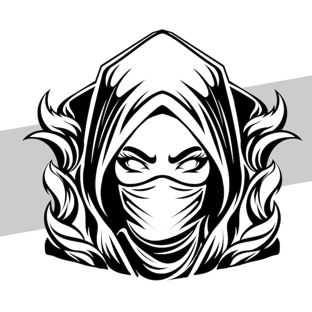 Logotipo ninja preto e branco esport team para impressão de camiseta e  ilustração ninja de tatuagens