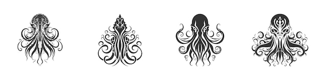 Black and white octopus logo Cthulhu logo Vector illustration