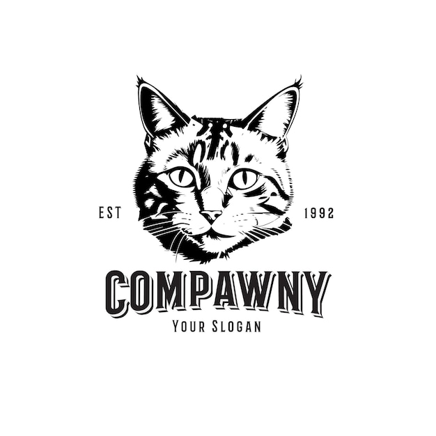 Black and White Old School Cat Logo