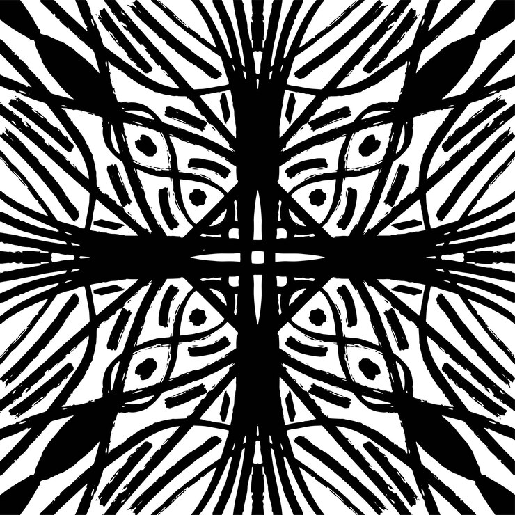 Vector black and white ornament design in etchnetic style