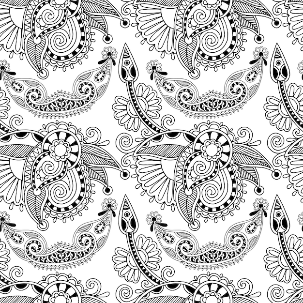 Black and white ornate seamless flower paisley design background