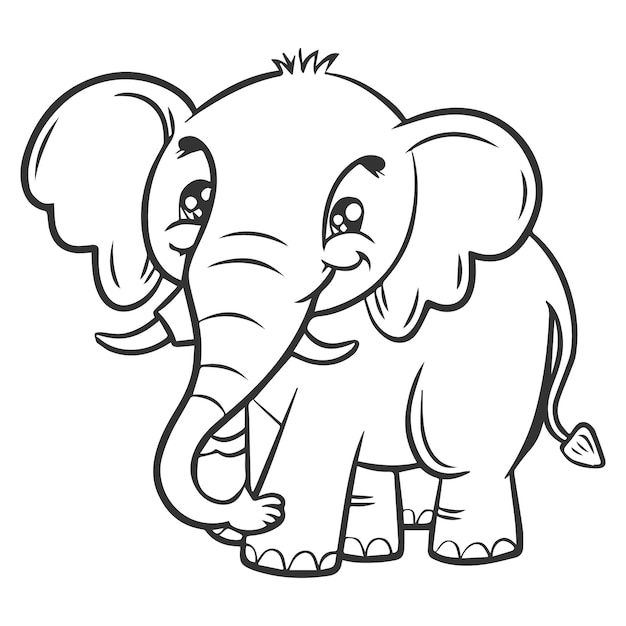 Black and white outline art for kids coloring book page elephant coloring pages for kids