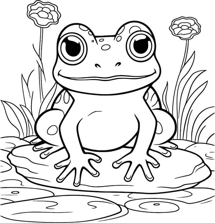 Black and white outline of a frog for children coloring book | Premium