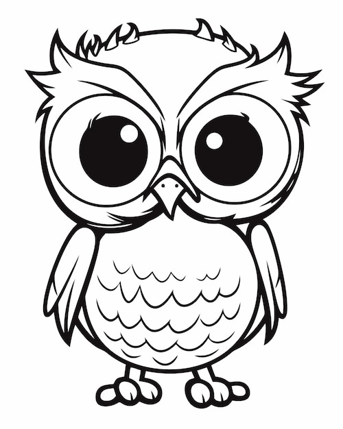 Black and white owl clipart of a cartoon owl.