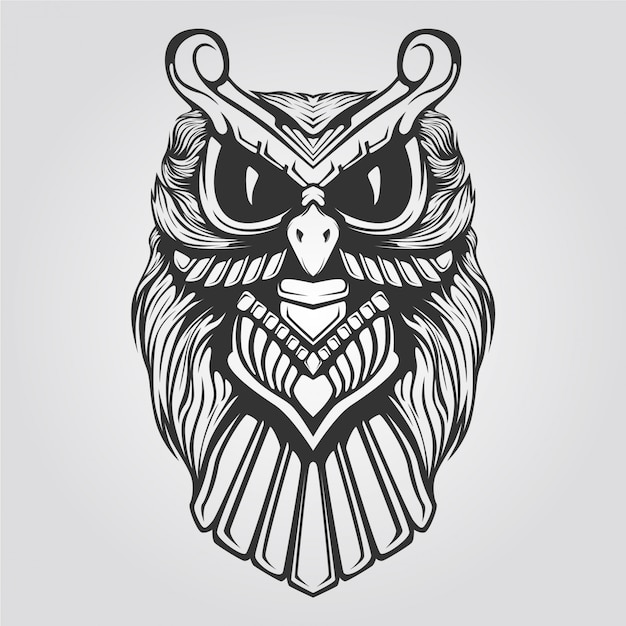 black and white owl line art