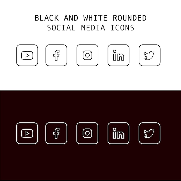 Una pagina in bianco e nero con sopra le icone dei social media