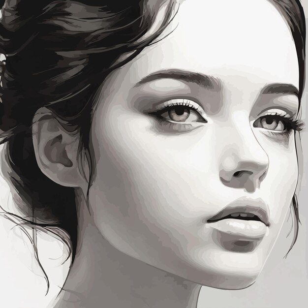 Vector black and white paint a girl