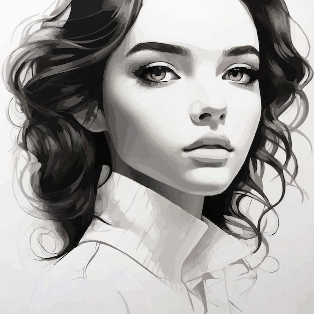 Vector black and white paint a girl