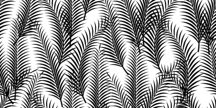 Vector black white palm leaves seamless pattern