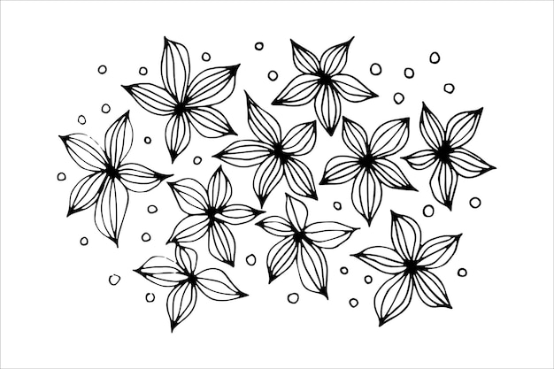 Черно-белая цветочная композиция в векторной графике в стиле каракулей или эскизов