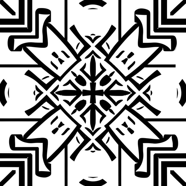 a black and white pattern with a black and white geometric design