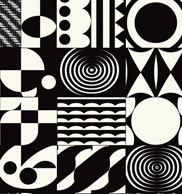 A black and white pattern with circles and lines