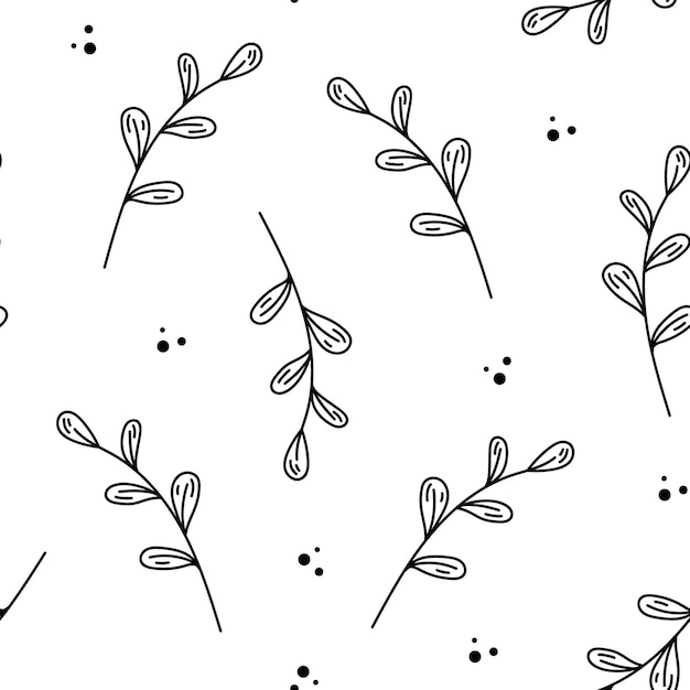 Black and white pattern with leaves on a white background