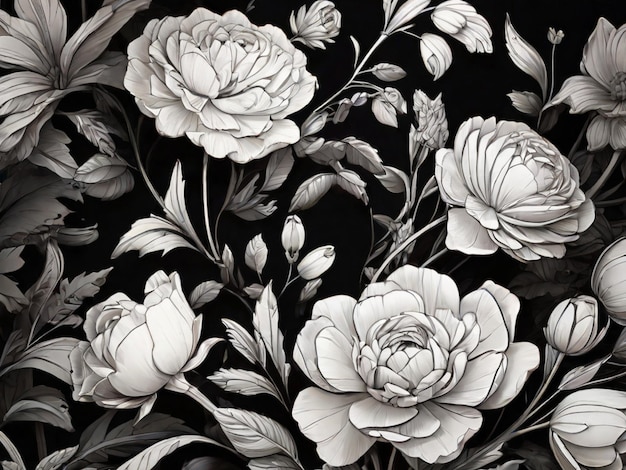 a black and white photo of a bouquet of roses