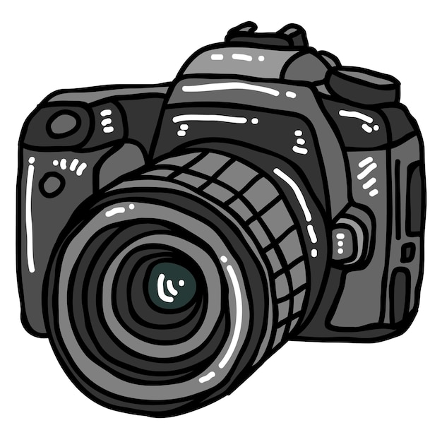 a black and white photo of a camera with a lens