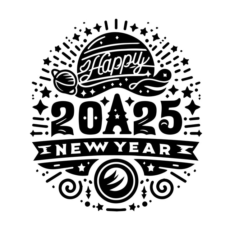 Vector a black and white photo of a happy new year on a white background
