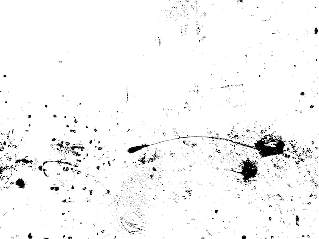 검은 반점과 새가 있는 흰색 배경의 흑백 사진.
