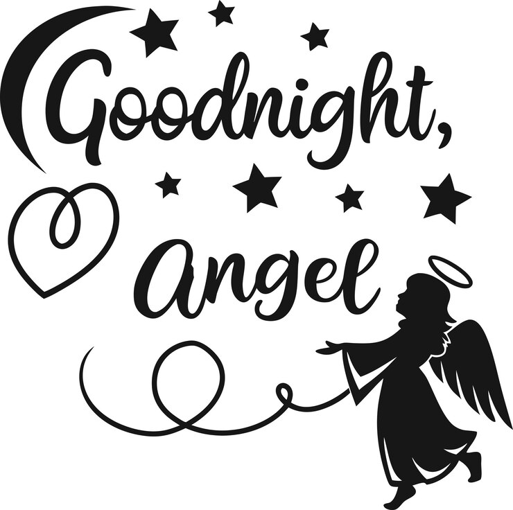 a black and white picture of a angel and the moon
