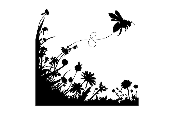 Vector a black and white picture of a butterfly and flowers