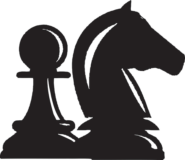 Black and white picture of a chess piece and a horse.