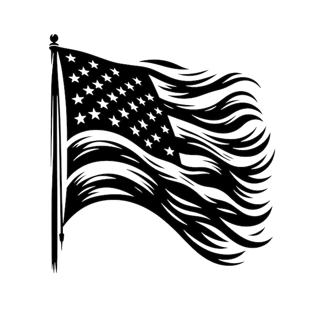 a black and white picture of a flag with stars on it