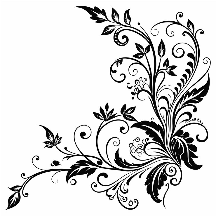Vector a black and white picture of a floral design with a floral design