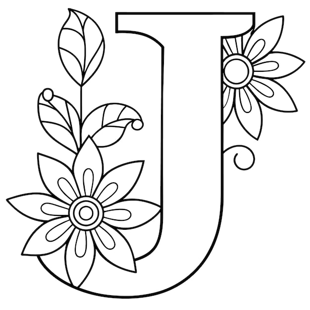 a black and white picture of a flower and a letter j