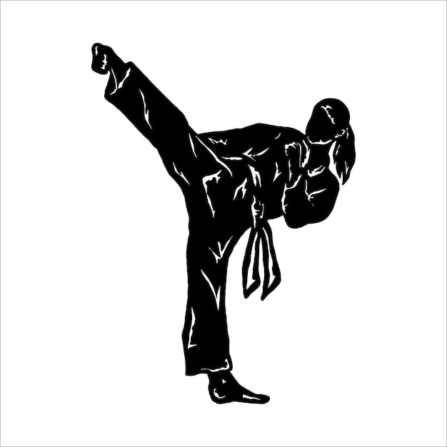 Premium Vector | A black and white picture of a karate fighter.