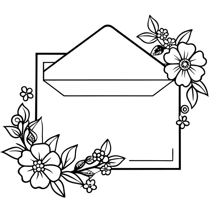 Vector 꽃 과 그 위 에 있는 편지 가 있는 우편 상자 의 검은색 과 색 그림