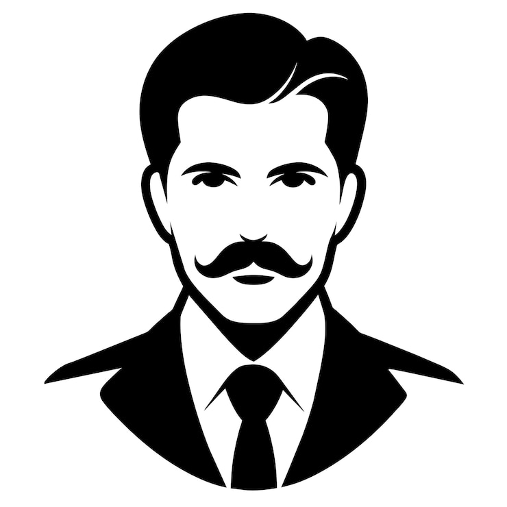 Vector a black and white picture of a man with a mustache