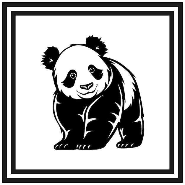 Vector a black and white picture of a panda bear with a black frame