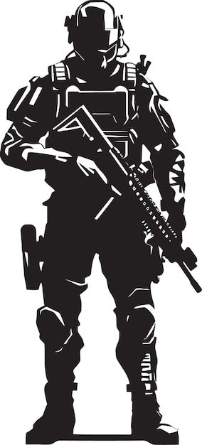 Vector a black and white picture of a soldier with a gun on the front