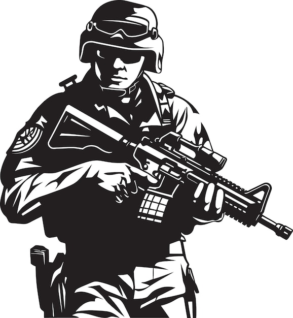 Vector a black and white picture of a soldier with a gun in his hand