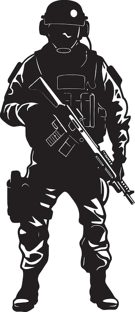 Vector a black and white picture of a soldier with a gun in the middle