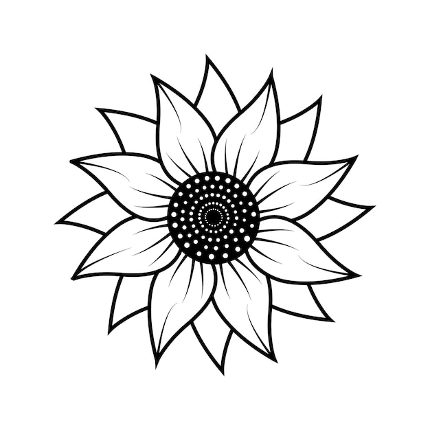 Vector a black and white picture of a sunflower with a black center