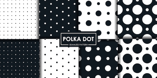Collezione di seamless in polkadot in bianco e nero.