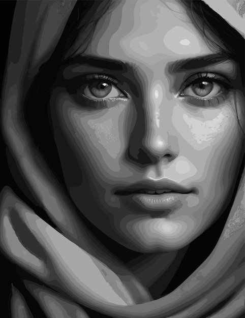 Vector black and white portrait of a woman