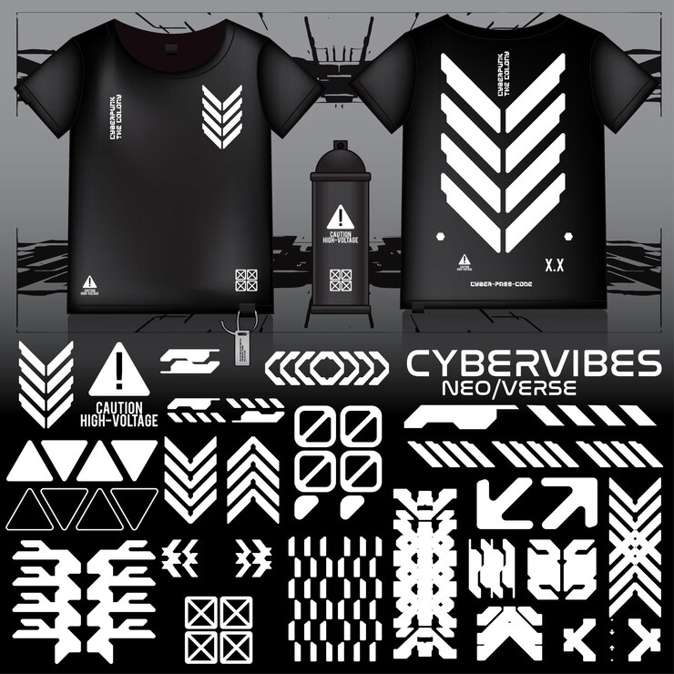 Vector a black and white poster of a black t - shirt with the words cyber cyber cyber cyber cyber cyberpunk on it