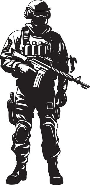 a black and white poster of a soldier with a gun on it