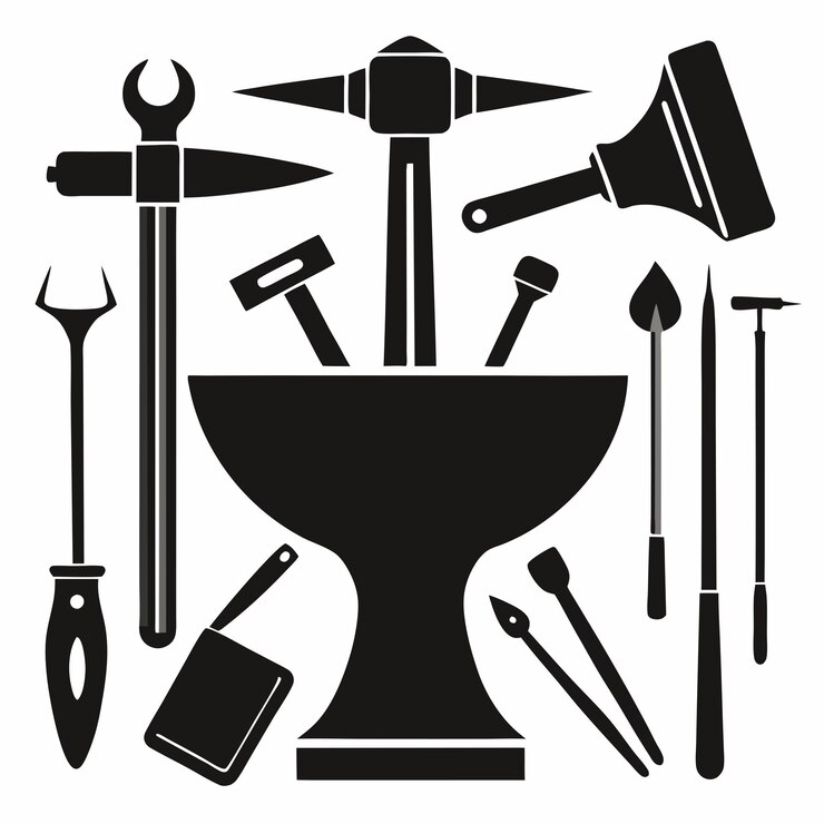 Vector a black and white poster of tools and tools for a toilet