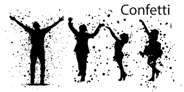 Vector a black and white poster with confetti silhouette vector illustration