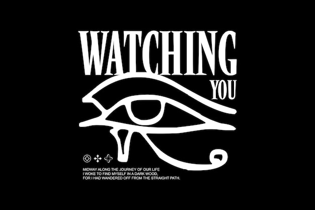 A black and white poster with an eye and the words watching you on it.