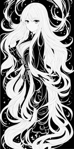 Premium Vector  A black and white poster of a anime girl with a