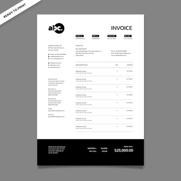 Black and White Professional Invoice Template
